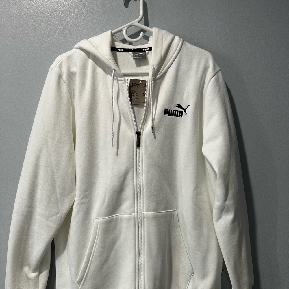 Puma White Full-Zip Hoodie with Black Logo